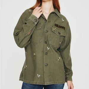 Ag Adriano Goldschmied Olive Military Jacket with Embroidery